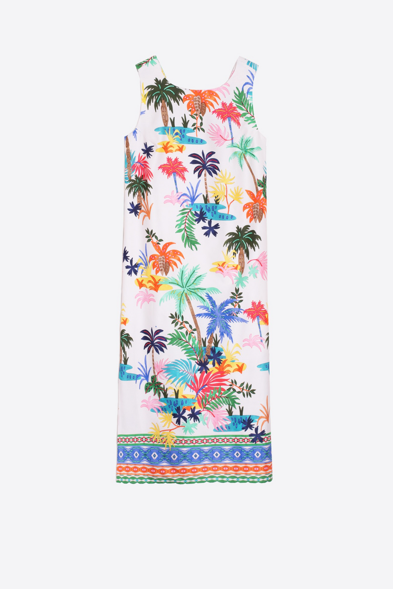 White Smoke Liana Dress in Colorful Palms Midi Dress