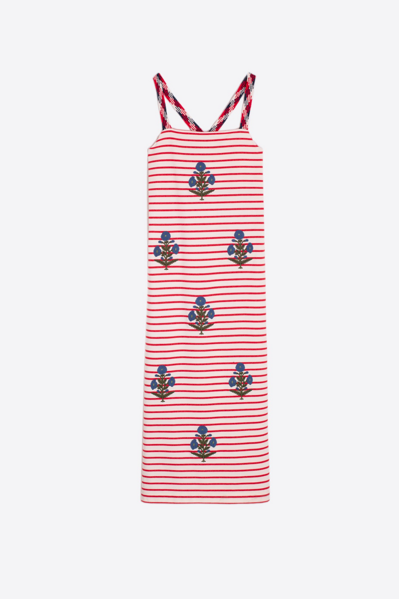 White Smoke Lilou Embroidered Dress in Red/White Stripe Maxi Dress