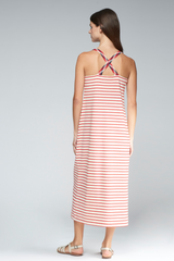Light Gray Lilou Embroidered Dress in Red/White Stripe Maxi Dress
