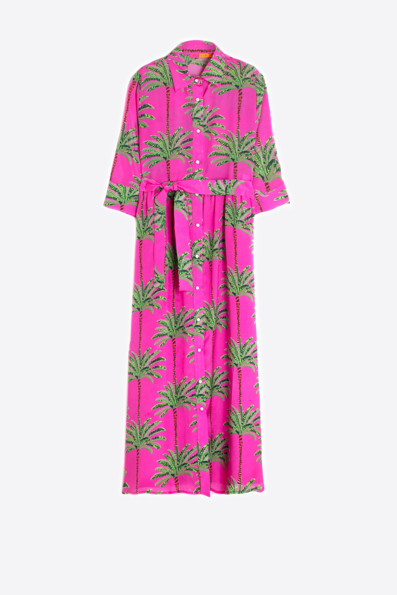White Smoke Natalia Dress - Pink Palm Tree Midi Dress