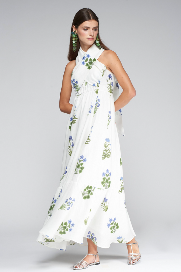 Light Gray Susan Dress in Blue Flowers Maxi Dress