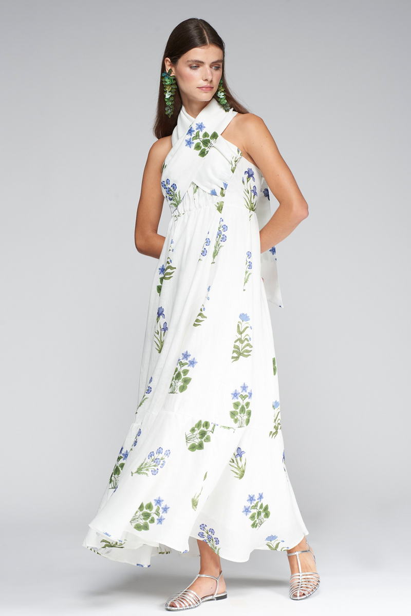 Light Gray Susan Dress in Blue Flowers Maxi Dress