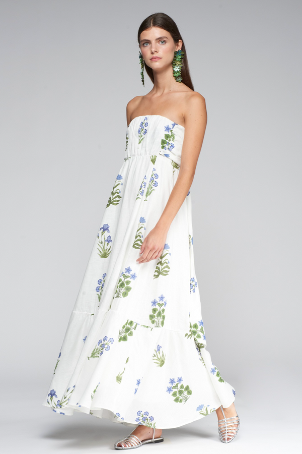 Light Gray Susan Dress in Blue Flowers Maxi Dress