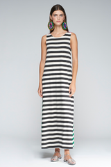 Light Gray Zina Dress in Multicolor Stripe Maxi Dress