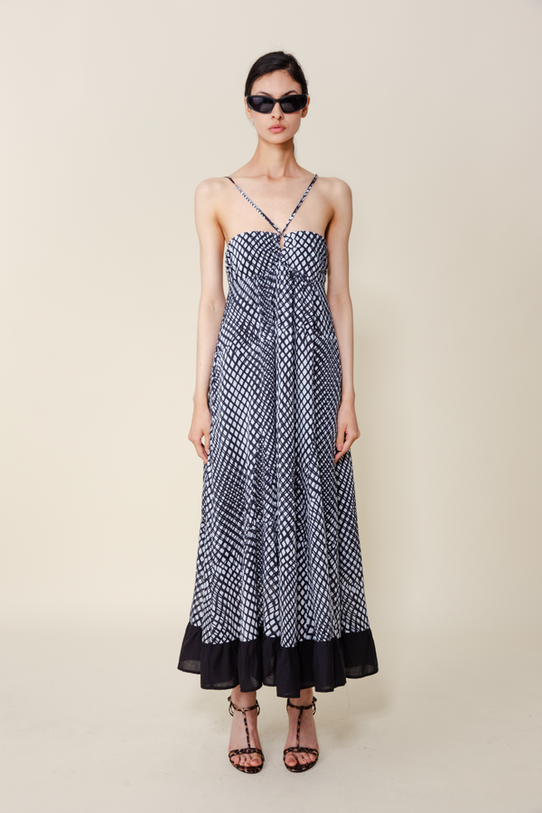 Light Gray Aralia Maxi Dress in Black Mesh Print Maxi Dress