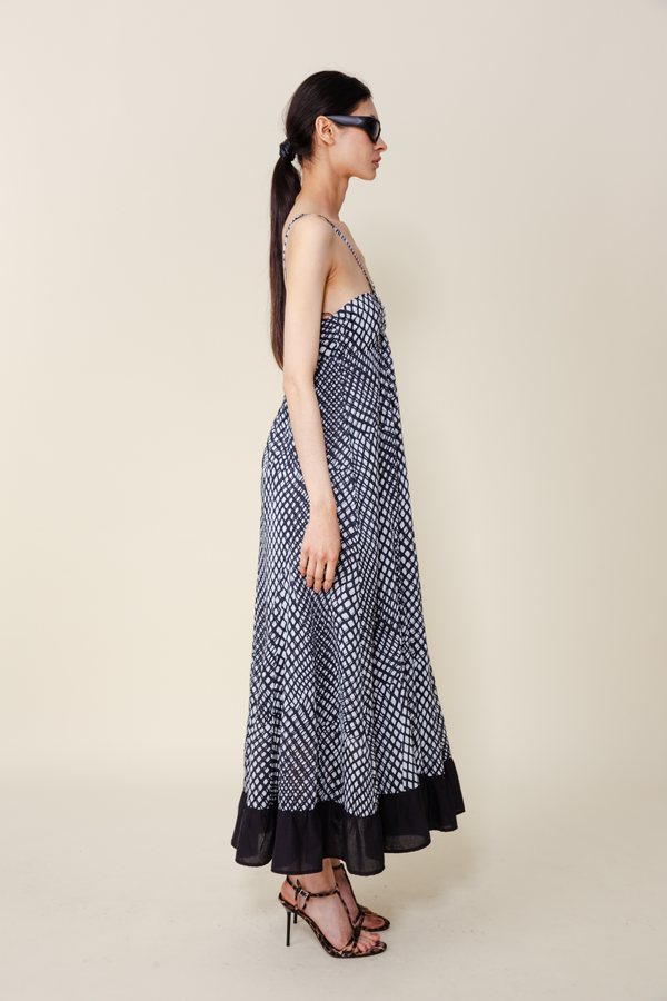 Light Gray Aralia Maxi Dress in Black Mesh Print Maxi Dress