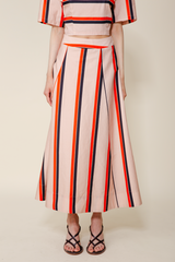 Light Gray Primrose Midi Skirt in Orange Multi Stripe Midi Skirt