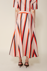 Light Gray Primrose Midi Skirt in Orange Multi Stripe Midi Skirt