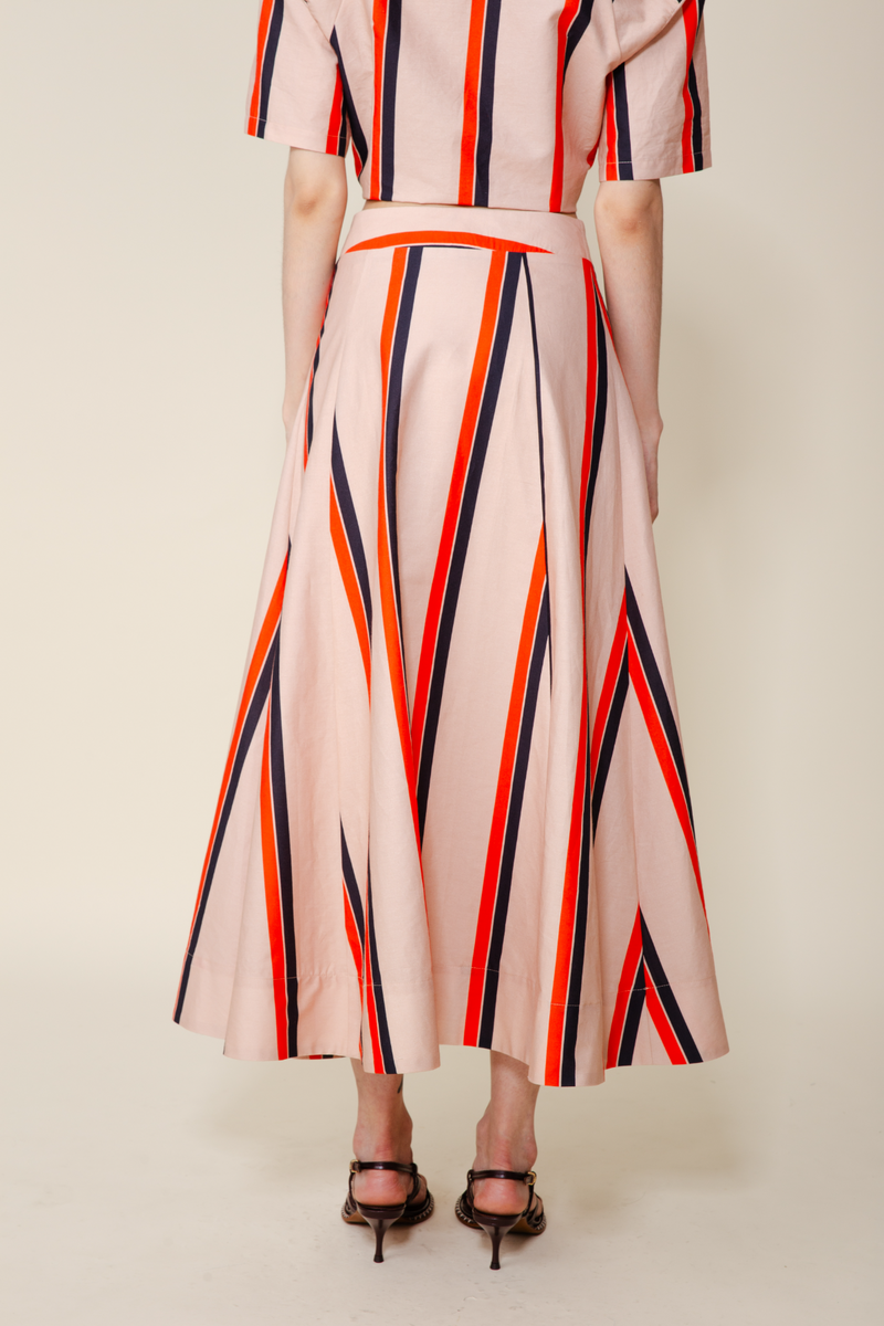 Light Gray Primrose Midi Skirt in Orange Multi Stripe Midi Skirt
