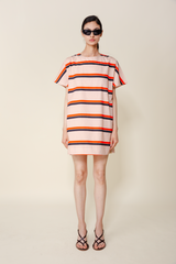 Light Gray Hawthorne Shift Dress in Orange Multi Stripe Mini Dress