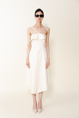 Beige Clover Halter Dress Midi Dress