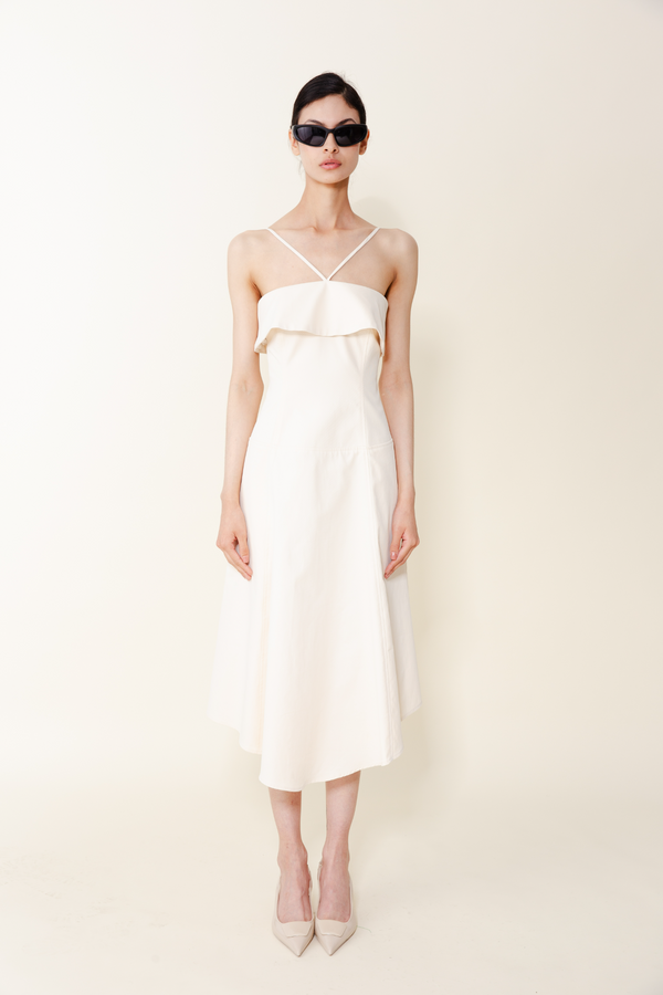 Beige Clover Halter Dress Midi Dress