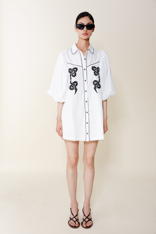 Light Gray Cassia Balloon Sleeve Shirt Dress Mini Dress