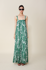 Light Gray Mimosa Sun Maxi Dress in Green Leaf Print Maxi Dress