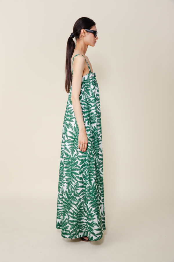 Light Gray Mimosa Sun Maxi Dress in Green Leaf Print Maxi Dress