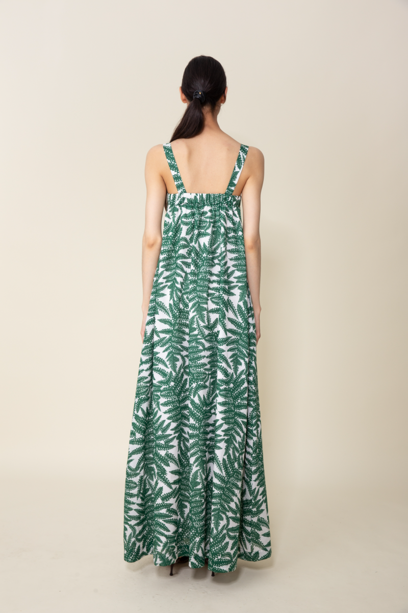 Light Gray Mimosa Sun Maxi Dress in Green Leaf Print Maxi Dress