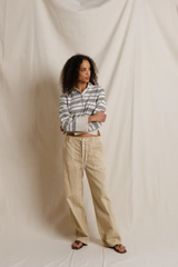 Ximena Stripe Cropped Sweater in Oatmeal Heather/Turbulence Sweater
