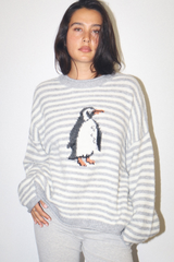 Lavender Penguin Stripe Knit Sweater Sweater