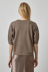 Gray Half Sleeve Ribbed Trim Sweatshirt Sweatshirt