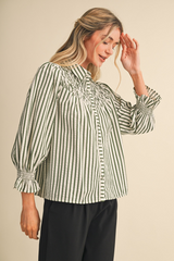 Light Gray Vintage Darling Striped Blouse Blouse