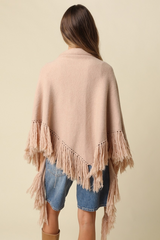 Light Gray Chrissy Fringe Knit Poncho poncho