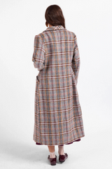 White Smoke Flower Bed Plaid Coat in Grey Wine Multi Coat
