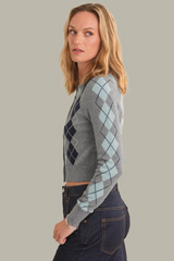 Dark Gray Serena Intarsia Argyle Cardigan Cardigan