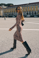 Dark Gray Sevilla Zebra Mesh Midi Dress Midi Dress