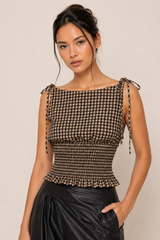 Light Gray Sweet Pea Gingham Smocked Top Top
