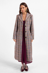 White Smoke Flower Bed Plaid Coat in Grey Wine Multi Coat