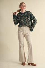 Antique White Born To Wander Paisley Sweater Sweater