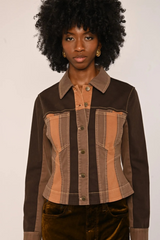 Phoebe Denim Jacket in Brown Paneled Denim Jacket