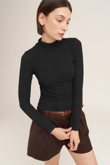 Dark Slate Gray Cher Floral Pointelle Mock Neck Top Top