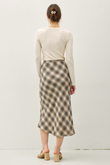 Antique White Tartan Plaid Flowy Midi Skirt Midi Skirt