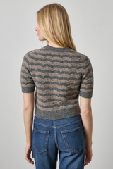 Light Gray Short Sleeve Crewneck Cardigan Cardigan