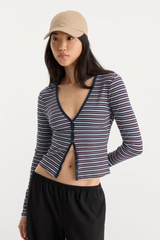The Rib V Neck Cardigan in Ivy Stripe Cardigan