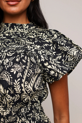 Light Gray Aisha Dress in Midnight Botanica Mini Dress