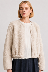 Light Gray Fuzzy Textured Drawstring Jacket Jacket