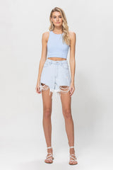 Light Gray Sasha Distressed Mom Shorts Denim Shorts