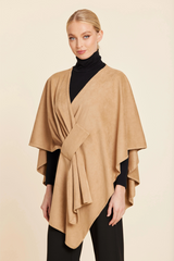 Antique White Faux Suede Whipstitch Wrap poncho