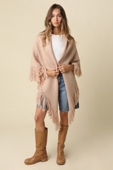 Light Gray Chrissy Fringe Knit Poncho poncho