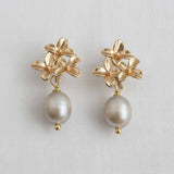Gray Baroque-Inspired Floral Pearl Drop Earrings