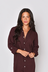 Dark Slate Gray Brown Jacquard Linen Girlfriend Midi Dress Midi Dress
