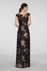 Myla | Metallic Floral Jacquard Column Gown