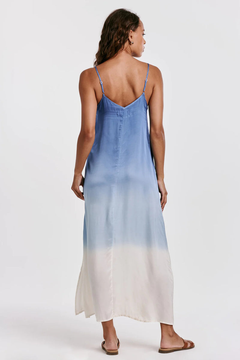 Light Gray Ellah Slip Dress Blue Waves Ombre Maxi Dress