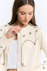 White Smoke Studded Darling Cropped Cardigan Cardigan