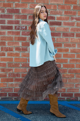 Dim Gray The Fireside Plaid Ruffle Maxi Skirt Maxi Skirt
