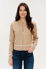 Lavender Solene Zip Up Sweater in Camel/Ivory Sweater