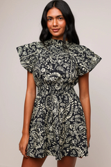Light Gray Aisha Dress in Midnight Botanica Mini Dress