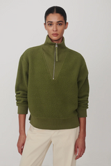 Dark Olive Green Jaylin Half Zip Fleece Sweater